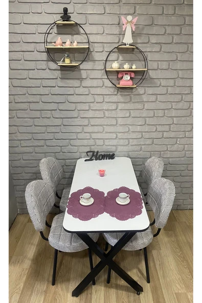 BAMBEDS MOBİLYA Masa Takımı, Yemek Masası, Mutfak Masası, 70x110Beyaz siyahdesen 4 Sandalye ürün görseli 1