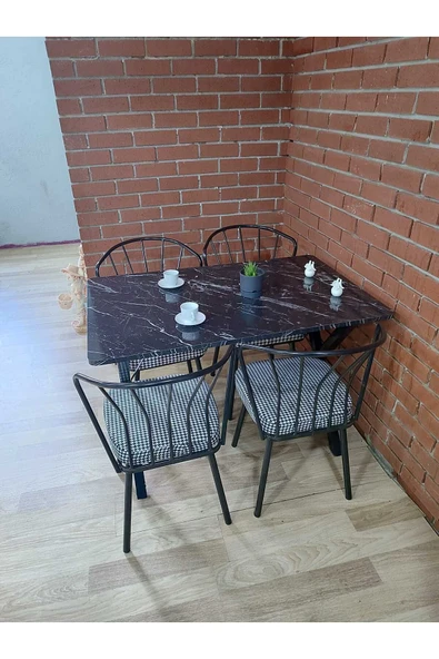 BAMBEDS MOBİLYA Masa Takımı, Yemek Masası, Mutfak Masası, Balkon Masası - 70x110 Siyah Mermer 4 Güneş Sandalye ürün görseli 1