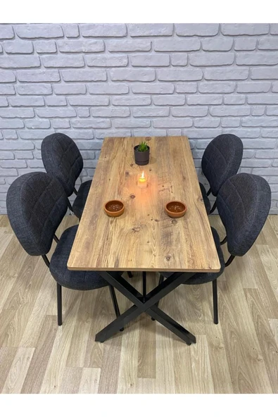 BAMBEDS MOBİLYA Masa Takımı, Yemek Masası, Mutfak Masası, Balkon Masası-60x120Çam 4 Sandalye Koyugri ürün görseli 1