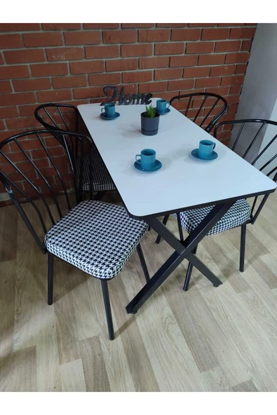 BAMBEDS MOBİLYA Masa Takımı, Yemek Masası, Mutfak Masası, Balkon Masası - 70x110 Beyaz 4 Güneş Sandalye ürün görseli 1