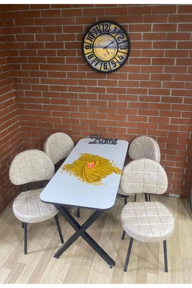 BAMBEDS MOBİLYA Masa Takımı, Yemek Masası, Mutfak Masası, 70x110Beyaz kahvedesen 4 Sandalye ürün görseli 1