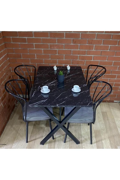 BAMBEDS MOBİLYA Masa Takımı, Yemek Masası, Mutfak Masası, Balkon Masası - 60x120 Siyah Mermer 4 Güneş Sandalye ürün görseli 1