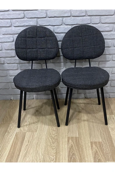 BAMBEDS MOBİLYA 2 Adet Poverty Sandalye Antrasit Gri Mutfak Salon Yemek Odası Sandalyesi Metal Ayak ürün görseli 1