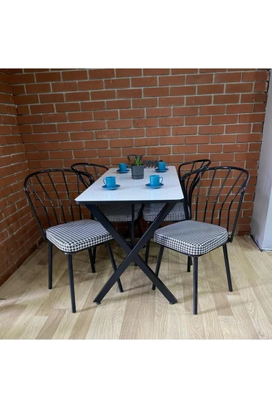 BAMBEDS MOBİLYA Masa Takımı, Yemek Masası, Mutfak Masası, Balkon Masası - 60x120 Beyaz 4 Güneş Sandalye ürün görseli 1