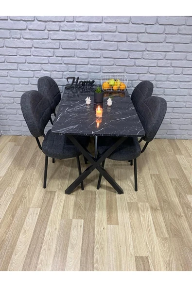 BAMBEDS MOBİLYA Masa Takımı, Yemek Masası, Mutfak Masası, Balkon Masası - 60x120Siyah 4 Sandalye ürün görseli 1