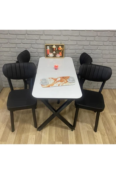 BAMBEDS MOBİLYA Masa Takımı, Yemek Masası, Mutfak Masası, 70x110Beyaz Elma 4lü Sandalye ürün görseli 1