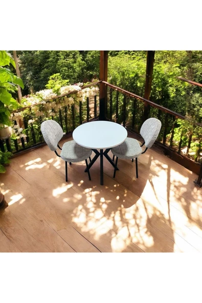 BAMBEDS MOBİLYA 70x70 Beyaz Yuvarlak Balkon Masa Ahtapot Ayak Armut Sandalye 2 Adet ürün görseli 1