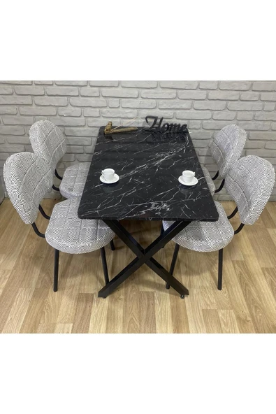 BAMBEDS MOBİLYA Masa Takımı, Yemek Masası, Mutfak Masası, 60x120Siyah beyazdesen 4 Sandalye ürün görseli 1