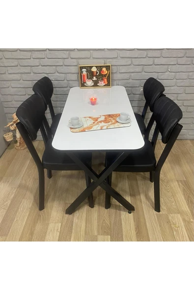 BAMBEDS MOBİLYA Masa Takımı, Yemek Masası, Mutfak Masası, 60*120Beyaz Elma 4lü Sandalye ürün görseli 1