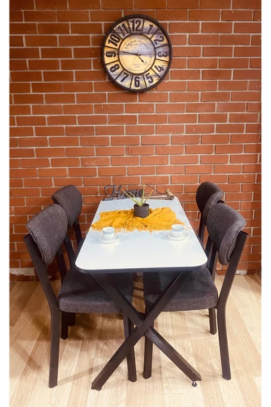 BAMBEDS MOBİLYA Masa Takımı, Yemek Masası, Mutfak Masası, 60*120Beyaz Elma Keten 4lü Sandalye ürün görseli 1