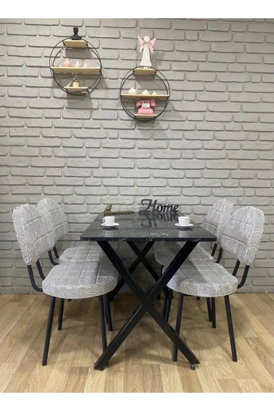 BAMBEDS MOBİLYA Masa Takımı, Yemek Masası, Mutfak Masası, 70x110Siyah beyazdesen 4 Sandalye ürün görseli 1