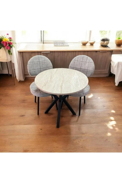 BAMBEDS MOBİLYA 70x70 Trevertan Yuvarlak Balkon Masa Ahtapot Ayak Armut Sandalye 2 Adet ürün görseli 1
