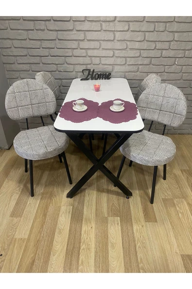BAMBEDS MOBİLYA Masa Takımı, Yemek Masası, Mutfak Masası, 60x120Beyaz siyahdesen 4 Sandalye ürün görseli 1