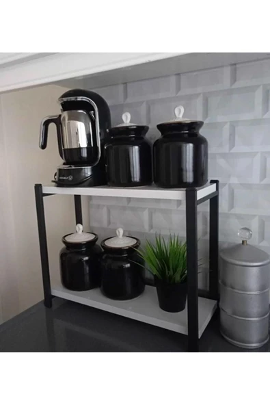 BAMBEDS MOBİLYA Metal Mutfak Tezgah Üstü Organizer 2 Raflı Banyo Mutfak Düzenleyici Beyaz ürün görseli 1