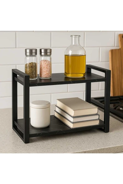 BAMBEDS MOBİLYA Metal Mutfak Tezgah Üstü Organizer 2 Raflı Banyo Mutfak Düzenleyici Siyah ürün görseli 1