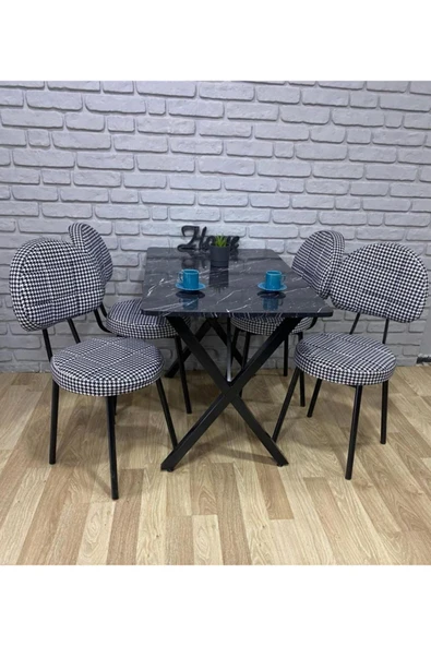 BAMBEDS MOBİLYA Masa Takımı, Yemek Masası, Mutfak Masası, Balkon Masası - 60x120 Siyah Mermer 4 Arkalıklı Sandalye ürün görseli 1