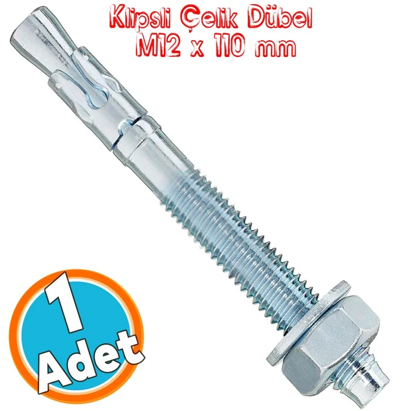 Klipsli Saplamalı Çelik Dübel M12x110 mm Raf Montaj Bağlantı Kanalları Tavan Beton Asma Aparat ürün görseli 1
