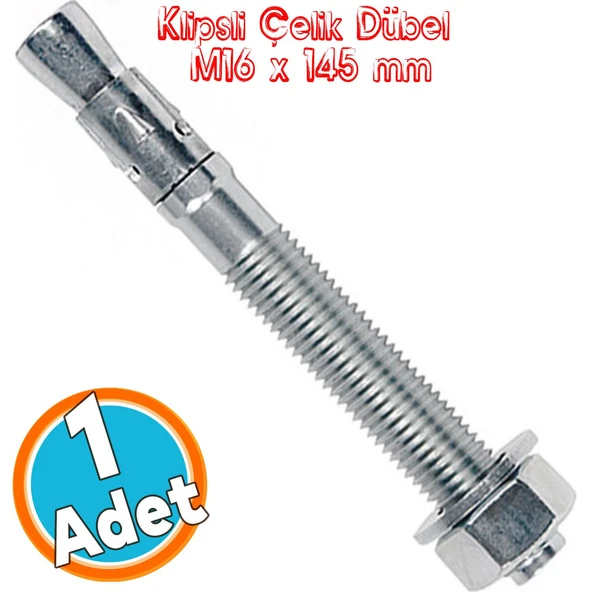 Saplamalı Klipsli Çelik Dübel M16x145 mm Raf Montaj Bağlantı Zemin Monte Tavan Beton Asma Aparat ürün görseli 1