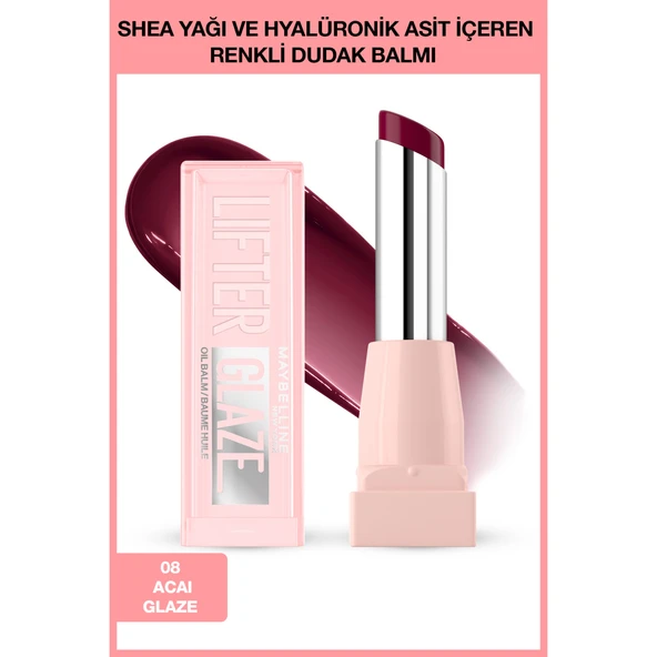 Maybelline New York Lifter Glaze Shea Yağı ve Hyalüronik Asit içeren Renkli Dudak Balmı - 08 Acai Glaze ürün görseli 1