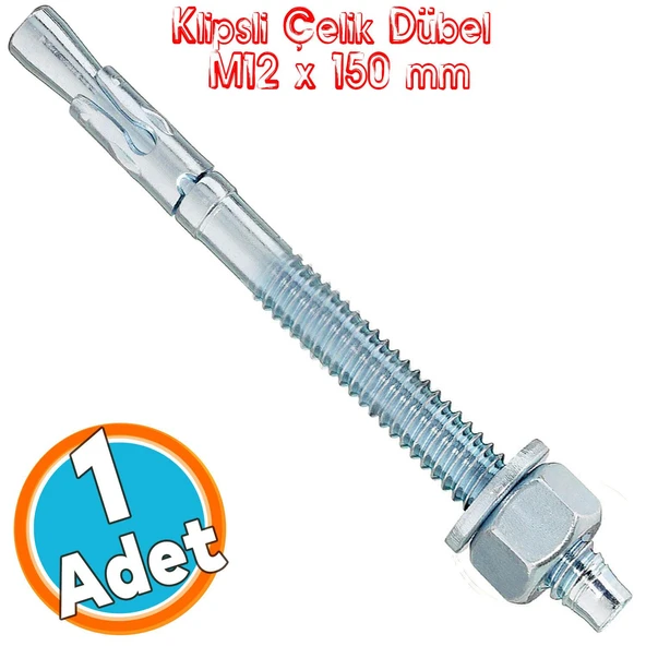 Saplamalı Klipsli Çelik Dübel M12x150 mm Raf Montaj Bağlantı Zemin Monte Tavan Beton Asma Aparat ürün görseli 1