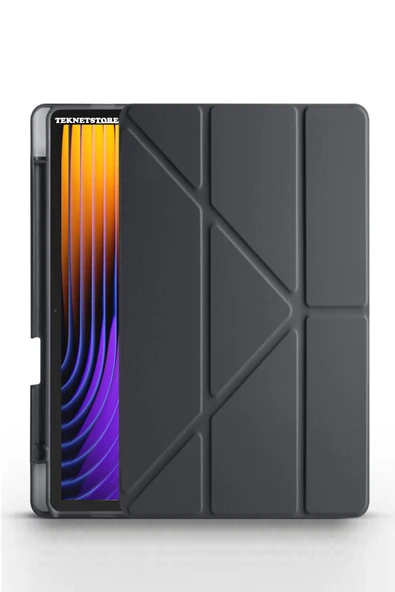 Xiaomi Pad 7 Pro / Pad 7 Kılıf Katlanır Kalem Bölmeli Silikon Standlı Uyku Modlu Akıllı Kapak  SİYAH ürün görseli 1