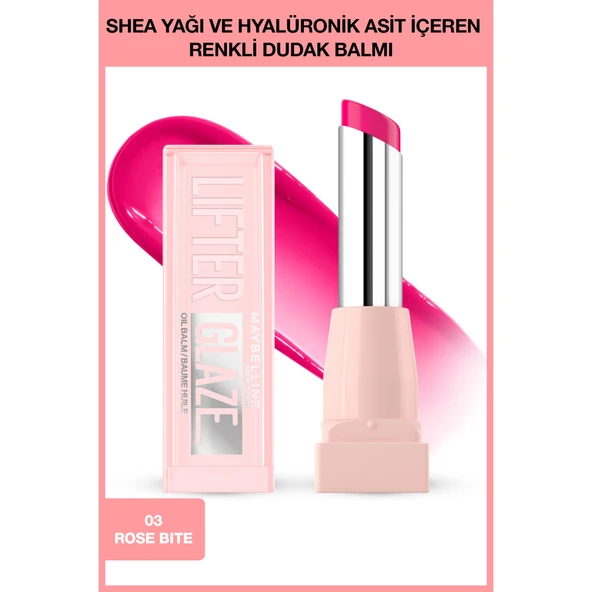 Maybelline New York Lifter Glaze Shea Yağı ve Hyalüronik Asit içeren Renkli Dudak Balmı - 03 Rose Bite ürün görseli 1