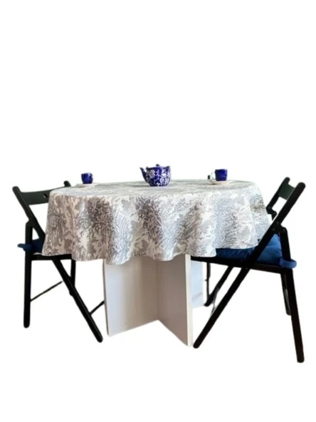 LOOM & LAUREL Jakarlı Dokuma Kumaş 160 X 160 Yuvarlak Masa Örtüsü Gri Ağırlıklı ürün görseli 1