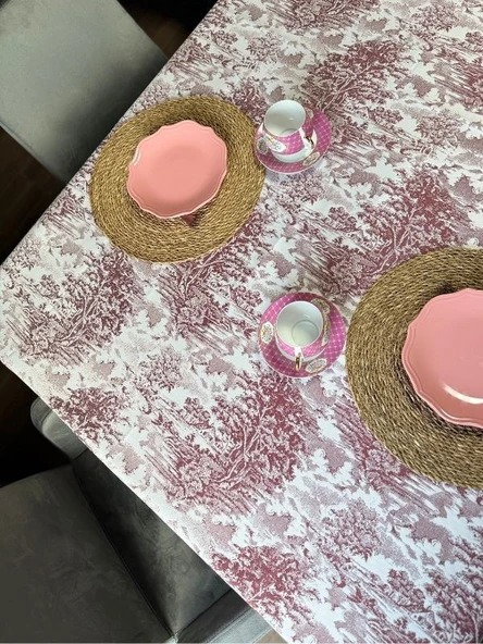 LOOM & LAUREL Jakarlı Dokuma Kumaş Masa Örtüsü Bordo Ağırlıklı ürün görseli 1