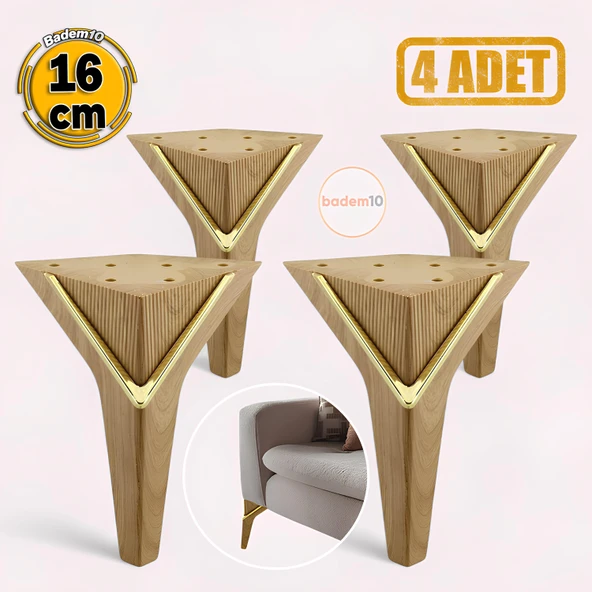 Empoli 16 cm Açık Ceviz Gold 4 Adet Lüks Mobilya Kanepe Koltuk Sehpa Tv Ünitesi Baza Ayağı Seti ürün görseli 1