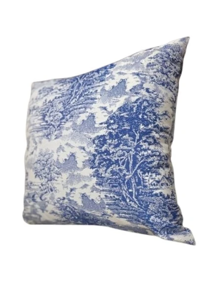 LOOM & LAUREL Jakarlı Dokuma Kumaş Kırlent 45x43 cm (İçi Dolu) Mavi Ağırlıklı ürün görseli 1
