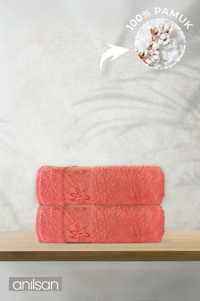 2'li Flora Pembe Banyo Havlusu - 70x140cm, 490gr, %100pamuk, Spa Ve Otel Havlusu ürün görseli 1