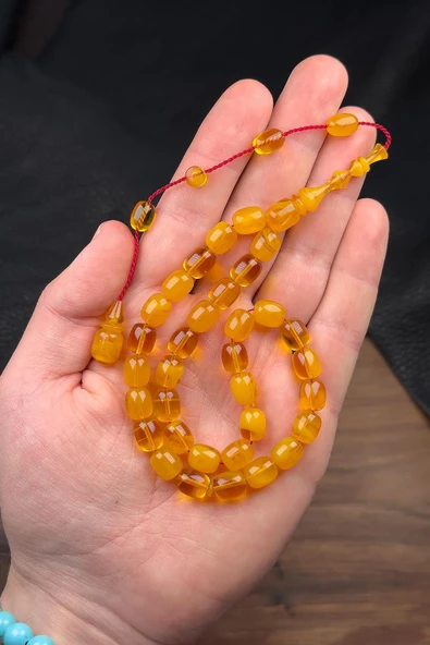 9/8 MM Hareli Renk Usta İşçilik Sıkma Kehribar Tesbih ürün görseli 1