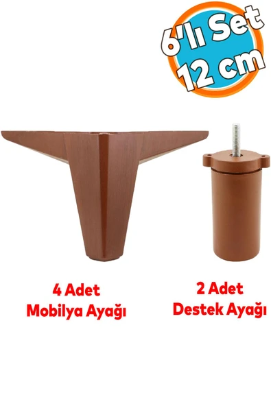 Mobilya TV Ünitesi Çekyat Koltuk Kanepe Destek Baza 12 cm Kahverengi Ayak 6'lı Set ürün görseli 1