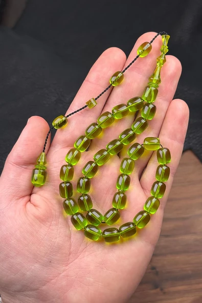 9/8 MM Usta İşçilik Yeşil Renk Ateş Kehribar Tesbih ürün görseli 1