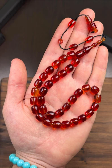 9/8 MM Usta İşçilik Kızıl Renk Ateş Kehribar Tesbih ürün görseli 1