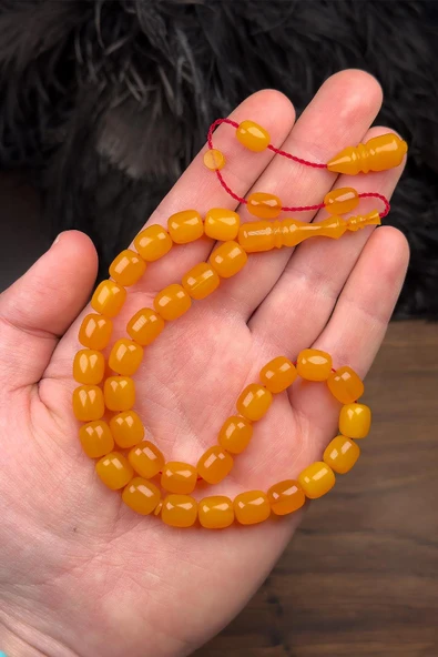 9/8 MM Usta İşçilik İpeksi Kullanım Sıkma Kehribar Tesbih ürün görseli 1