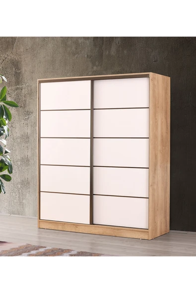 beenal Venüs Sürgülü Gardırop 180 Cm Sonoma Ceviz - P.beyaz ürün görseli 1