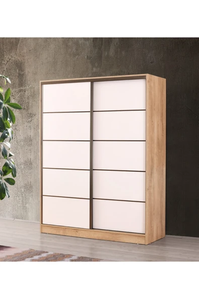 beenal Venüs Sürgülü Gardırop 160 Cm - Sonoma Ceviz-parlak Beyaz ürün görseli 1