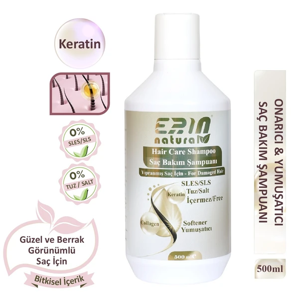 Erin Natural Onarıcı Yumuşatıcı Saç Bakım Şampuanı - Sülfatsız & Tuzsuz 500 ml ürün görseli 1