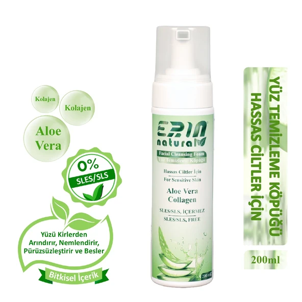 Erin Natural Nemlendirici Besleyici Yüz Temizleme Köpüğü Hassas Cilt Için - Sülfatsız 200 ml ürün görseli 1