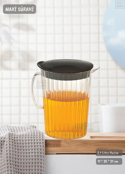 Siyah Kapaklı Sürahi Plastik 2,1 Litre BPA FREE ürün görseli 1