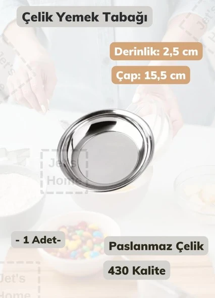 Çelik Yemek Tabağı 15,5 cm Paslanmaz Çelik Tabak ürün görseli 1