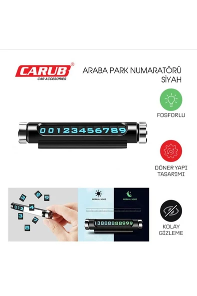 Carub ÇEVİRMELİ AYARLANABİLİR ARABA PARK NUMARATÖRÜ LÜX (SİYAH) ürün görseli 1