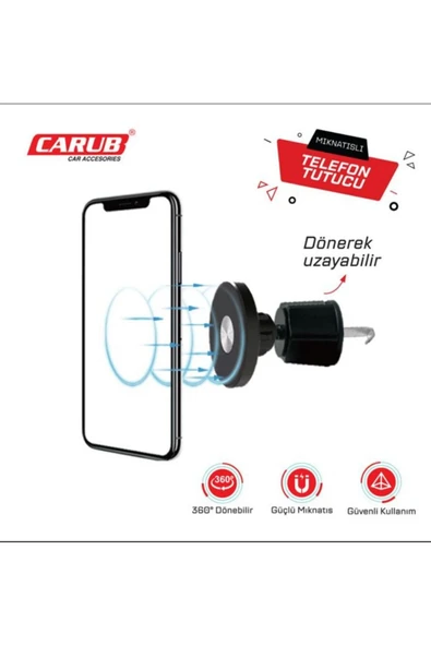 Carub Araç İçi Telefon Tutucu (Mıknatıs Havalandırma Kancalı) Dönerek Uzayabilir ürün görseli 1
