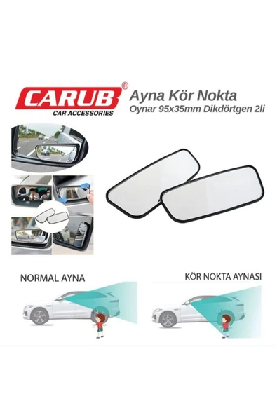 Araç Kör Nokta Aynası Oynar 95x 35 Mm Dikdörtgen 2'li Gerçek Ayna ürün görseli 1
