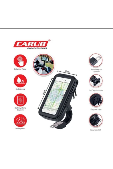 Carub Motorsiklet Telefon Tutucu Deri Fermuarlı 18x10 Cm ürün görseli 1