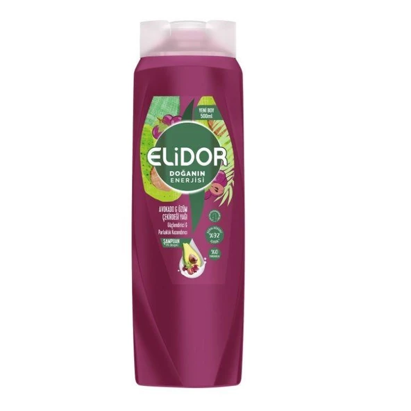 Elidor Doğanın Enerjisi Saç Bakım Şampuanı Avokado ve Üzüm Çekirdeği Yağı Güçlendirici & Parlaklık Kazandırıcı 500 ml ürün görseli 1