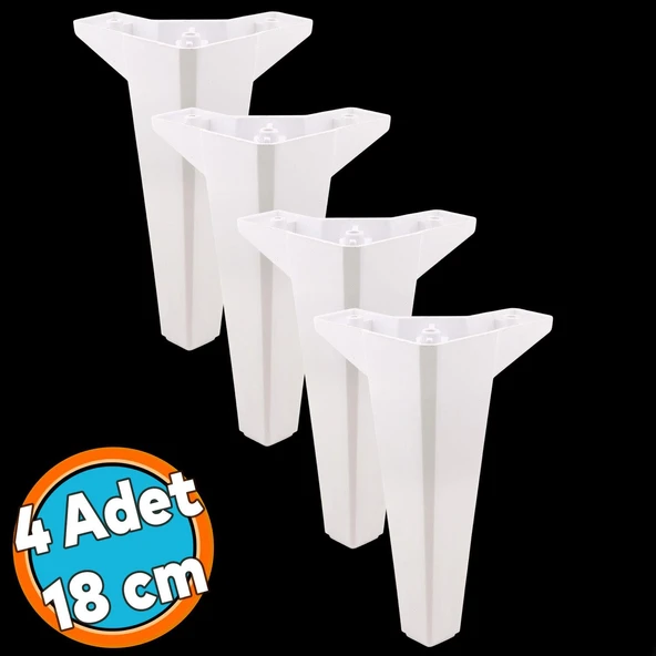 Mobilya Kanepe Sehpa TV Ünitesi Koltuk Ayağı 18 cm Beyaz Baza Ayak 4 Adet ürün görseli 1