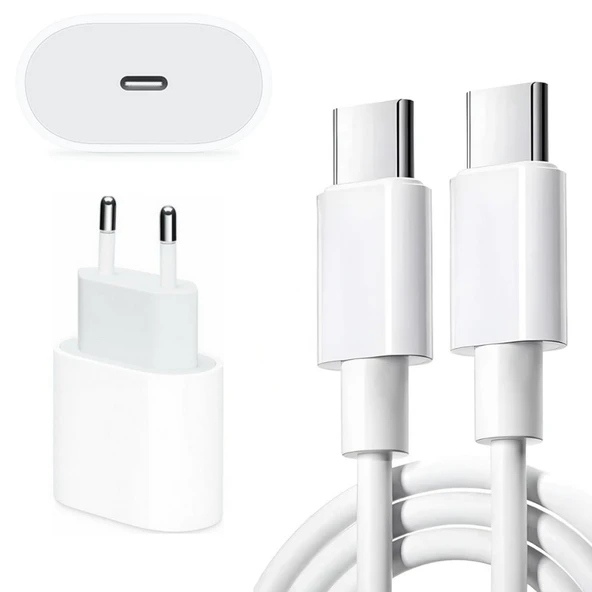 Apple Uyumlu 20W Şarj Adaptorü Type-C Başlık + Type C to Type C Kablo- Yüksek Kalite - 20W Power Adapter ürün görseli 1