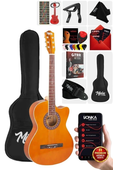 Midex XC-120BRW Kaliteli Akustik Gitar Gül Klavye Sap Ayarlı 4/4 Full Set ürün görseli 1